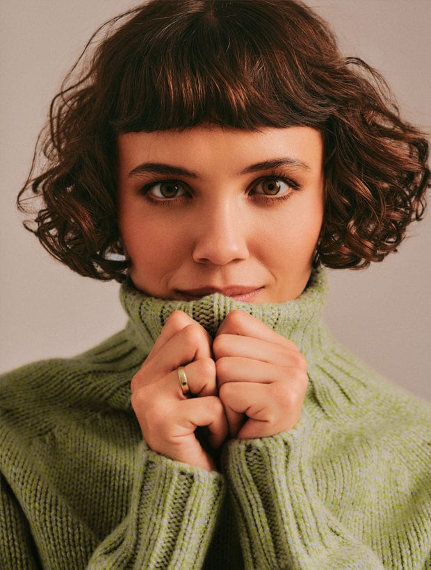 Rae Chunky Lambswool Roll Neck Sweater Lime Marl Genevieve Sweeney