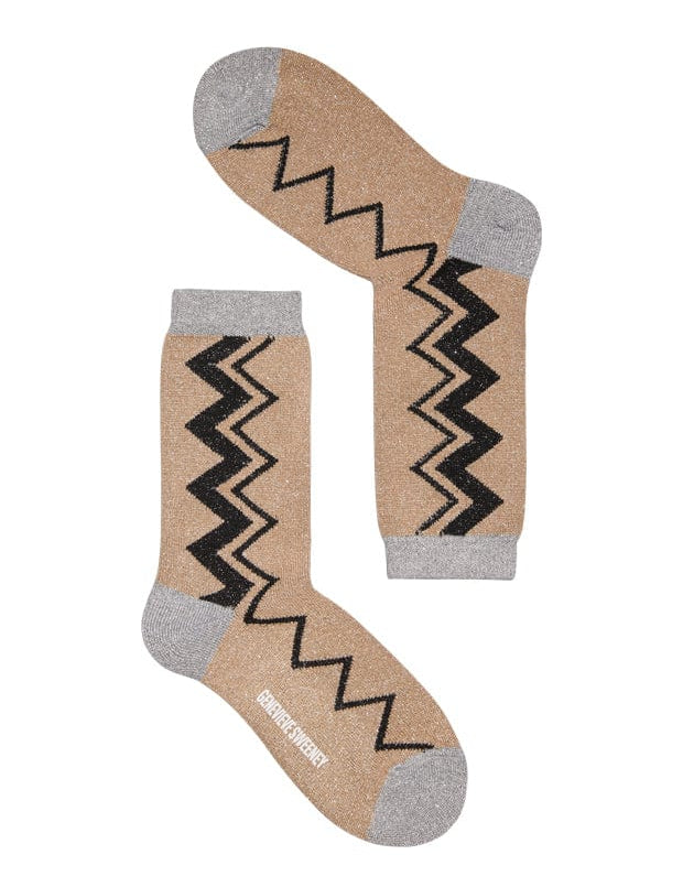 Sigi Sparkly Zig Zag Socks Gold Genevieve Sweeney