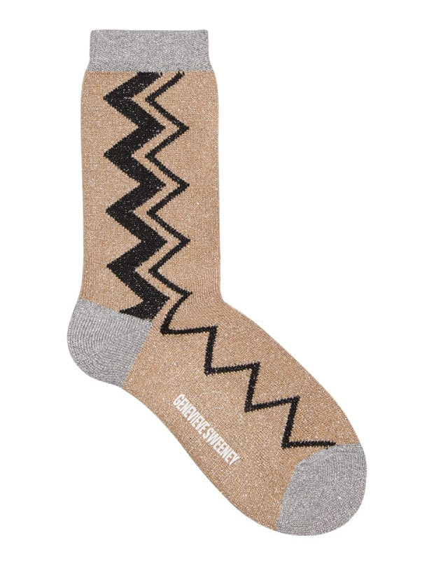 Sigi Sparkly Zig Zag Socks Gold Genevieve Sweeney
