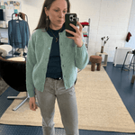 Lenzie Brushed Wool Cardigan Celadon Green Genevieve Sweeney