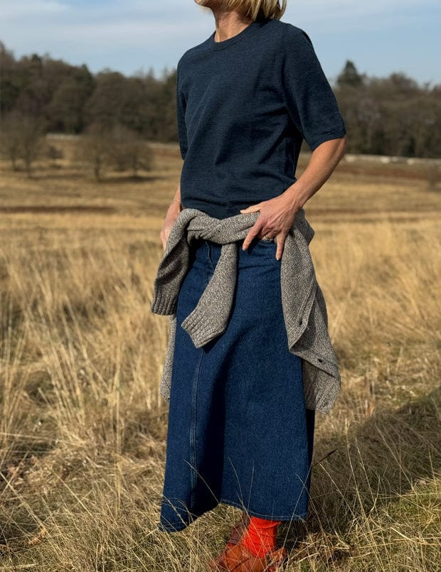 Quin Merino Wool Knitted T-shirt Indigo Genevieve Sweeney