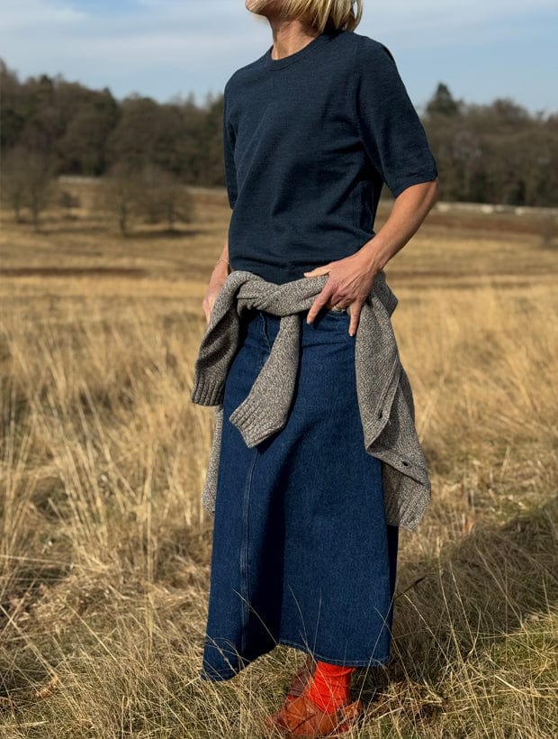 Quin Merino Wool Knitted T-shirt Indigo Genevieve Sweeney