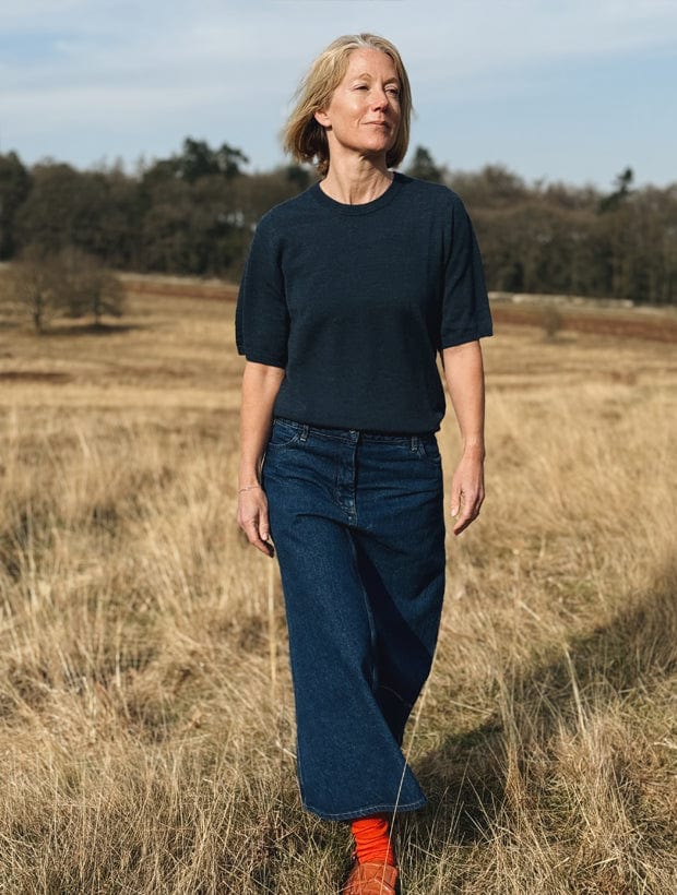 Quin Merino Wool Knitted T-shirt Indigo Genevieve Sweeney