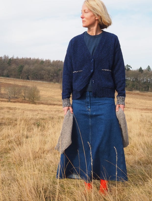 Lea Cardigan Textured Lambswool Navy Genevieve Sweeney