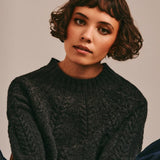 Wroxton Cable Lambswool Sweater Charcoal Genevieve Sweeney
