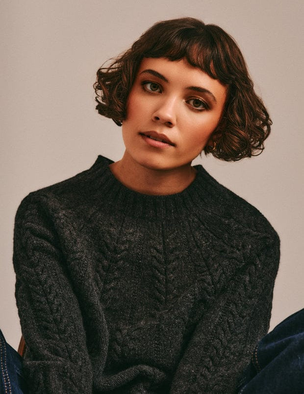 Wroxton Cable Lambswool Sweater Charcoal Genevieve Sweeney