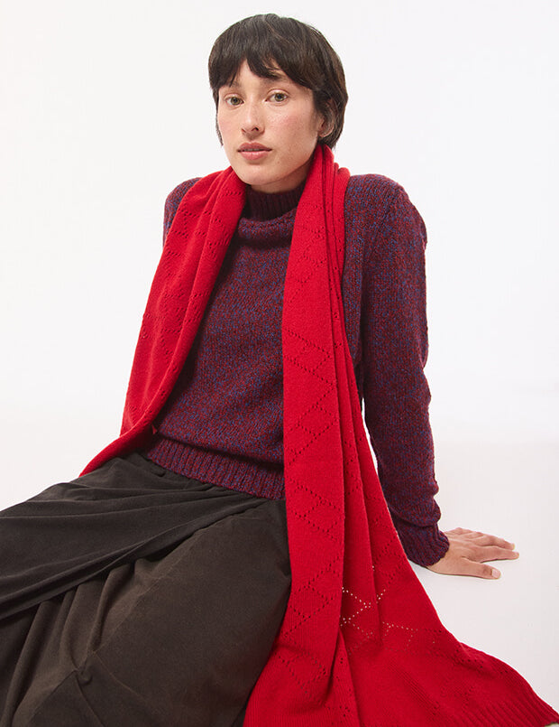 Pointelle Diamond Cashmere Scarf Bright Red