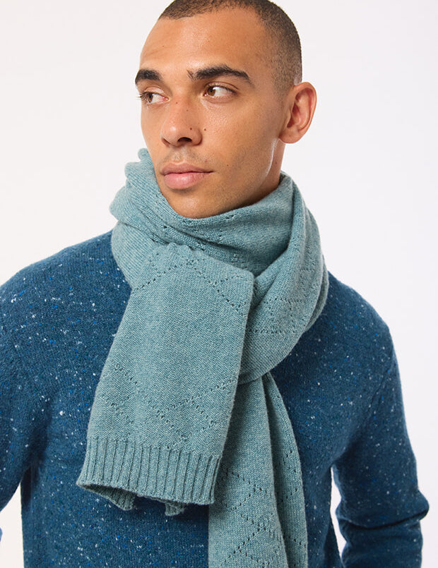 Pointelle Diamond Cashmere Scarf Sea Green