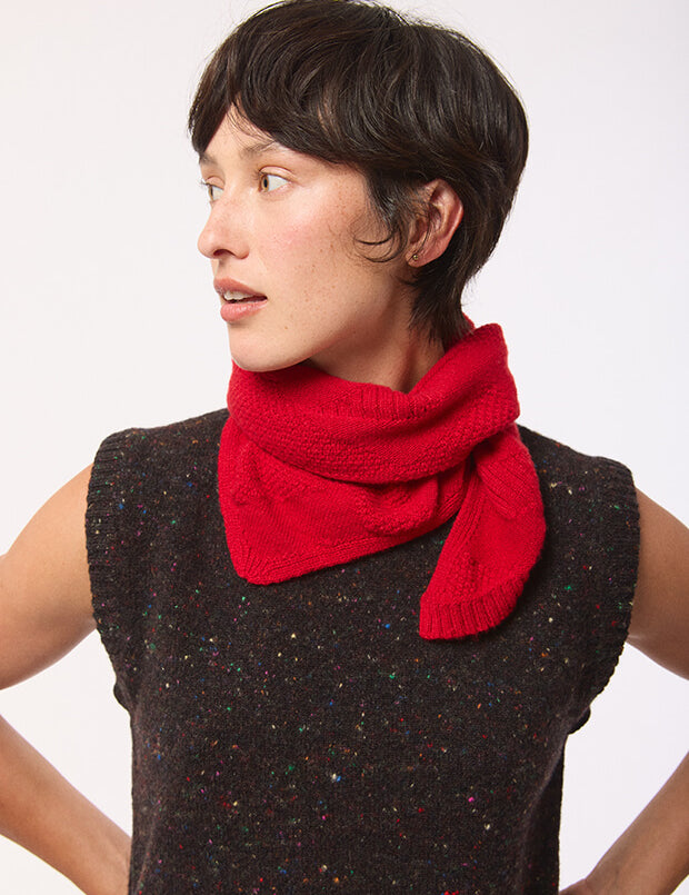 Cashmere Textured Triangle Scarf Bright Red