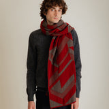 Geometric Lambswool Blanket Scarf Red - Preorder