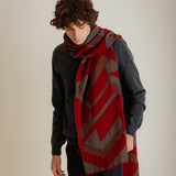 Geometric Lambswool Blanket Scarf Red - Preorder