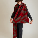 Geometric Lambswool Blanket Scarf Red - Preorder