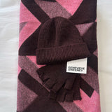 Geometric Cosy Lambswool Scarf Set Raisin Pink Bundle