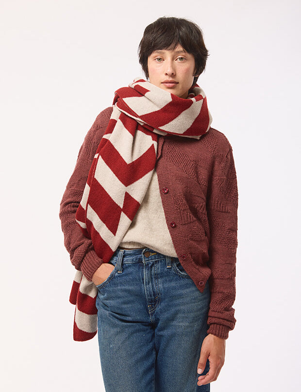 Geometric Lambswool Blanket Scarf Red