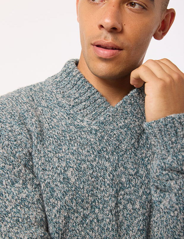 Hadham Lambswool Shawl Neck Sweater Grey Marl