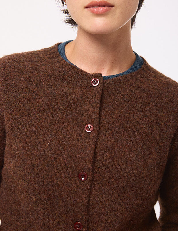 Lenzie Brushed Wool Cardigan Coffee Brown