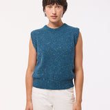 Maud Lambswool Cashmere Knitted Vest in Teal Blue Tweed