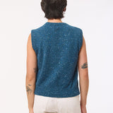 Maud Lambswool Cashmere Knitted Vest in Teal Blue Tweed