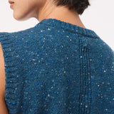 Maud Lambswool Cashmere Knitted Vest in Teal Blue Tweed