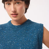 Maud Lambswool Cashmere Knitted Vest in Teal Blue Tweed
