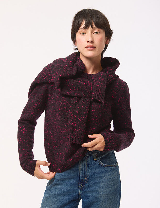 Maud Lambswool Cashmere Sweater in Black Pink Tweed