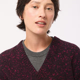Maud Lambswool Cashmere V-neck Sweater in Black Pink Tweed