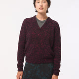 Maud Lambswool Cashmere V-neck Sweater in Black Pink Tweed