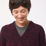Maud Lambswool Cashmere V-neck Sweater in Black Pink Tweed
