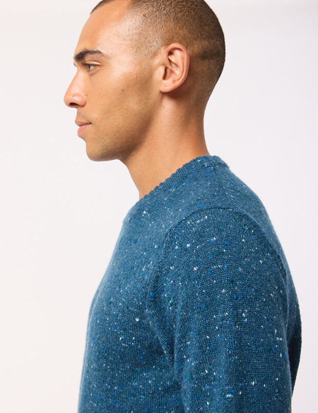 Mauden Lambswool Cashmere Sweater Teal Blue Tweed