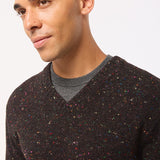 Mauden Lambswool Cashmere V-neck Sweater Black Tweed