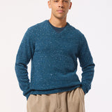 Mauden Lambswool Cashmere V-neck Sweater Teal Blue Tweed
