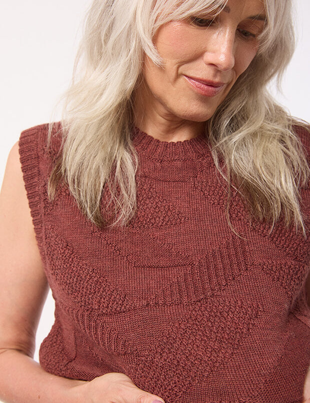 Soar Merino Wool Textured Stitch Knitted Vest Rose