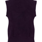 A sleeveless cable-knit sweater vest in deep purple, shown flat against a plain white background.