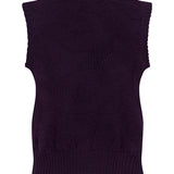 A sleeveless cable-knit sweater vest in deep purple, shown flat against a plain white background.