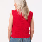 Soar Merino Wool Textured Stitch Knitted Vest Bright Red