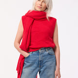 Textured Merino Wool Blanket Scarf Red