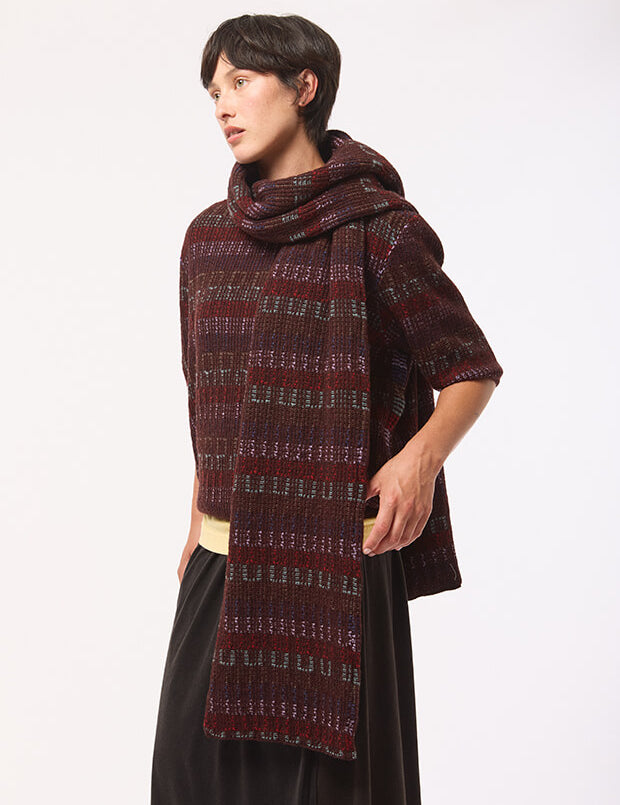 Textured Stripe Lambswool Scarf Brown