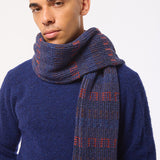 Textured Stripe Lambswool Scarf Navy & Orange