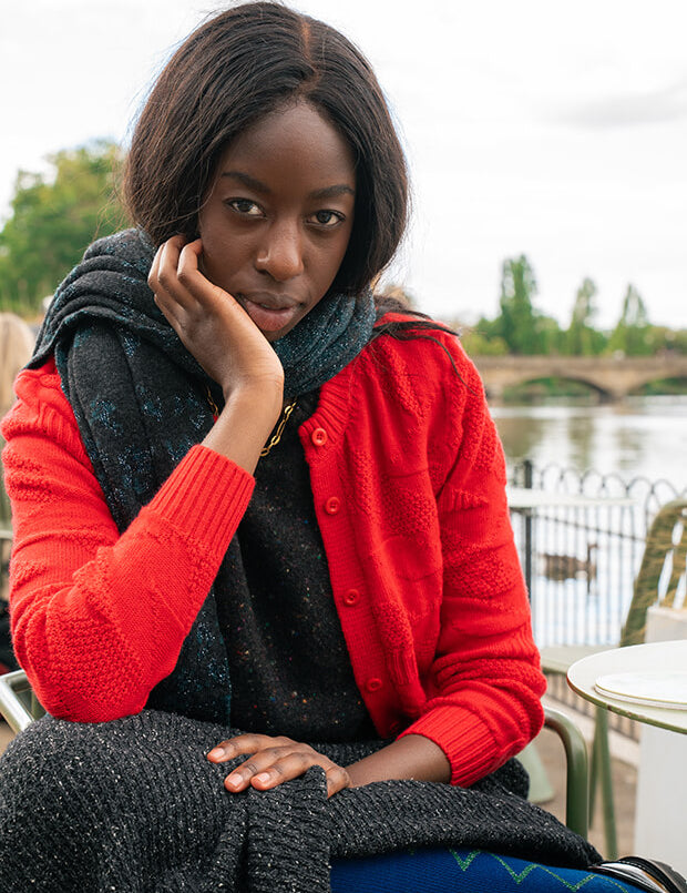 Soar Merino Wool Textured Stitch Cardigan Bright Red