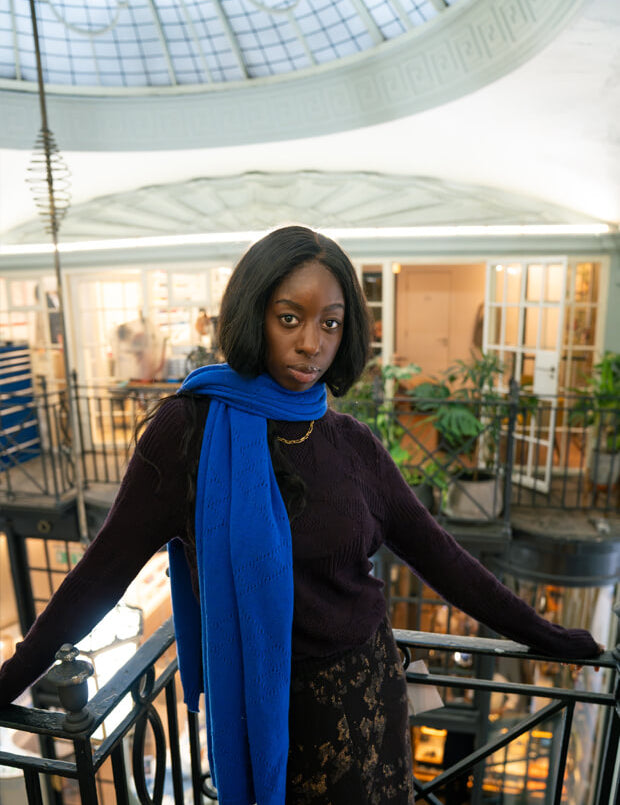 Pointelle Diamond Cashmere Scarf Bright Blue