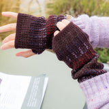 Fingerless Lambswool Stripe Wrist Warmers Brown