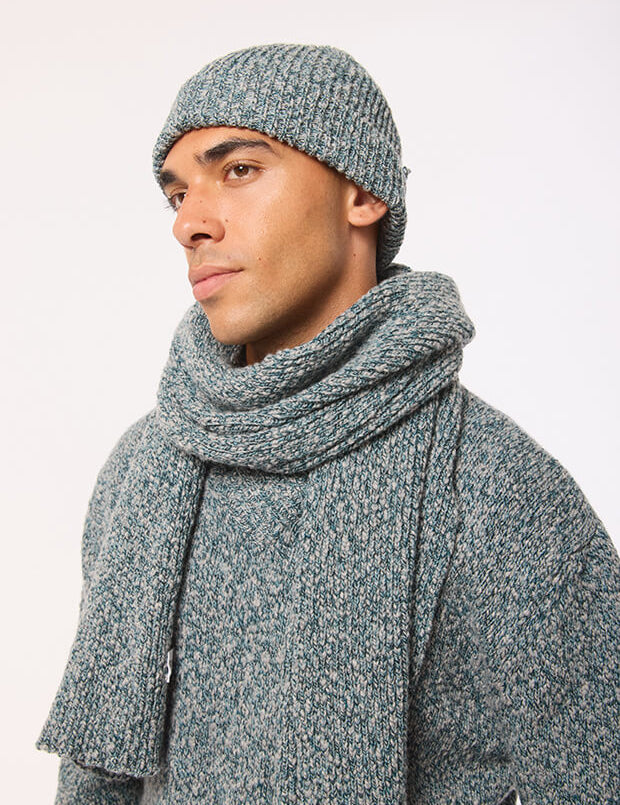 Lambswool Slub Ribbed Beanie Grey Marl