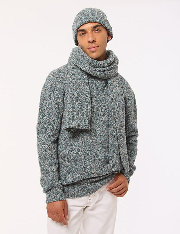Lambswool Slub Ribbed Scarf Grey Marl