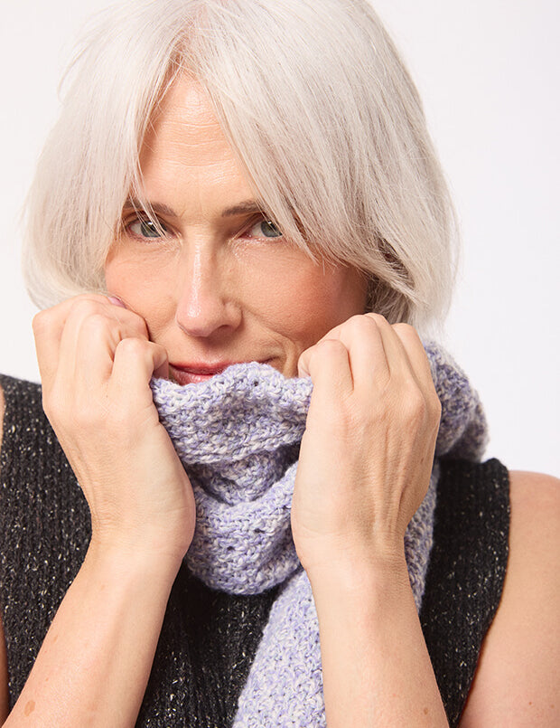 Lambswool Moss Stitch Pointelle Scarf Lilac Marl