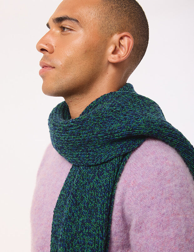 Lambswool Slub Ribbed Scarf Jade Marl
