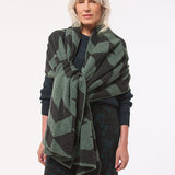 Geometric Lambswool Blanket Scarf Peacock Green