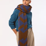 Geometric Lambswool Blanket Scarf Ink Blue