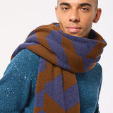 Geometric Lambswool Blanket Scarf Ink Blue