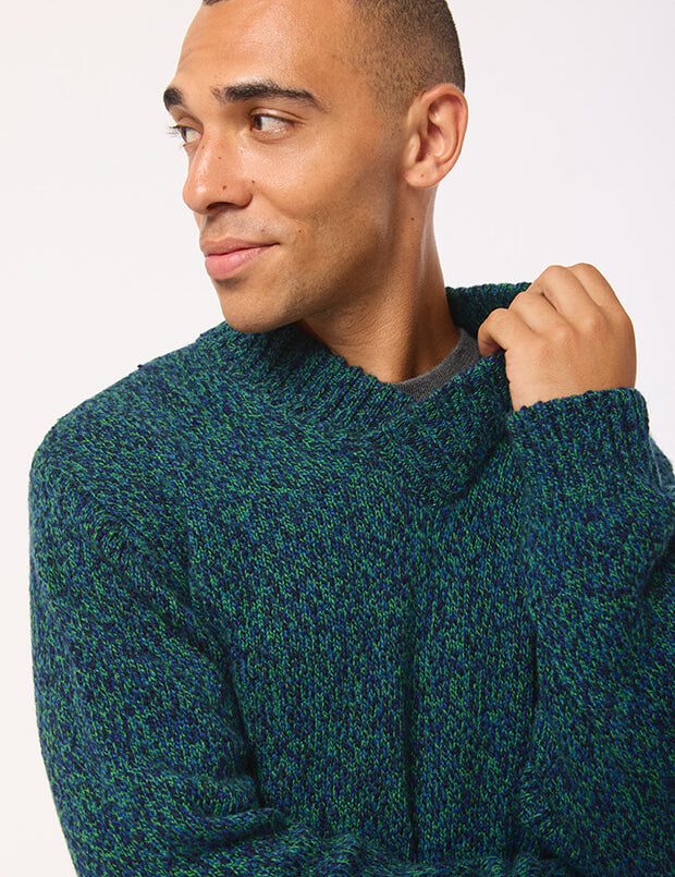 Hadham Lambswool Shawl Neck Sweater Jade Marl