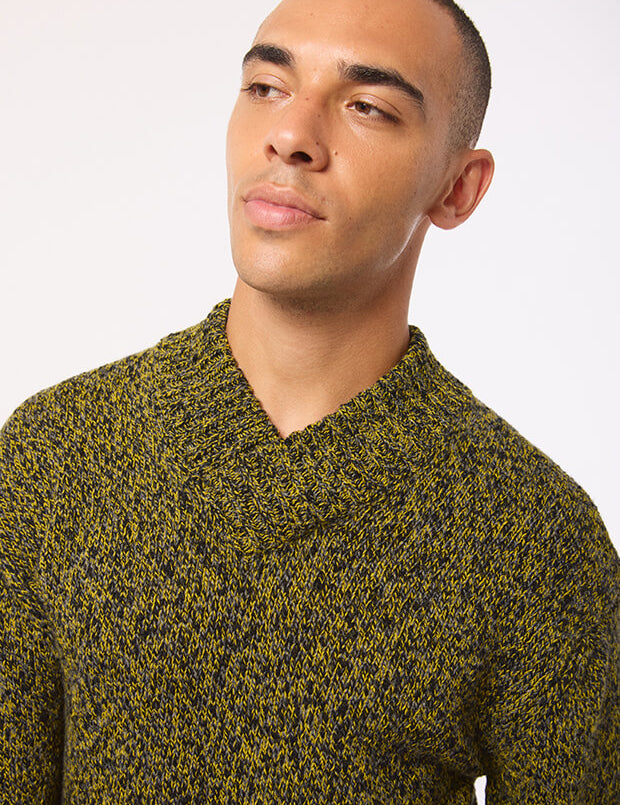 Hadham Lambswool Shawl Neck Sweater Mustard Marl